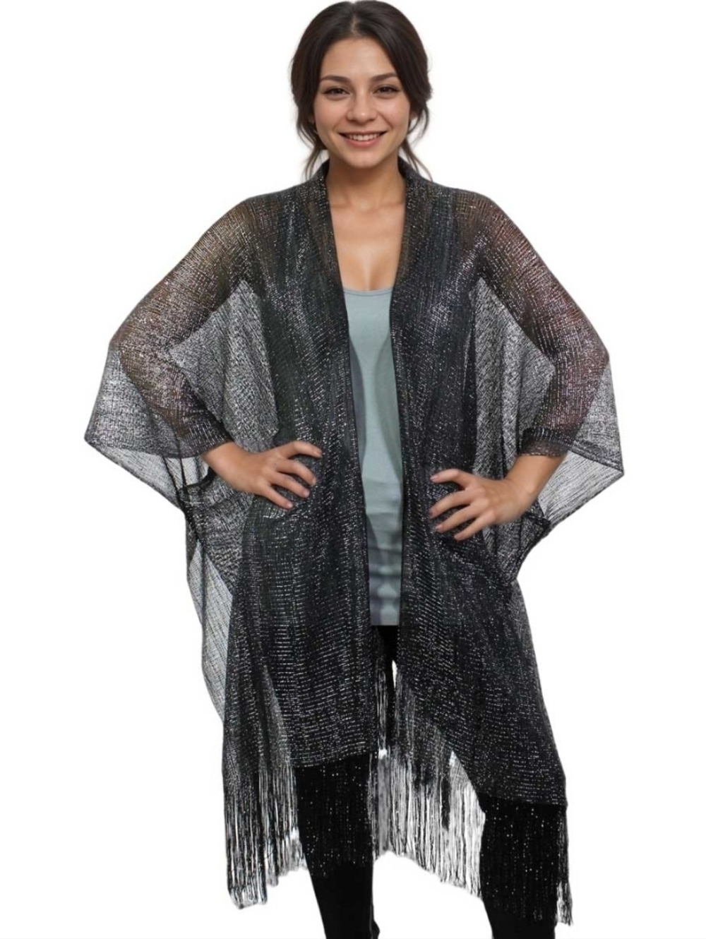 Black & Metallic Fishnet Ruana Cape